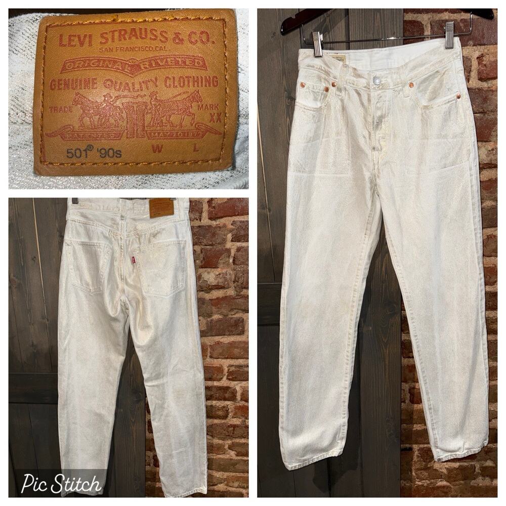 Levi’s Premium 501 ‘90s Gold Metallic Foil Jeans Women’s W25 L32 26x31